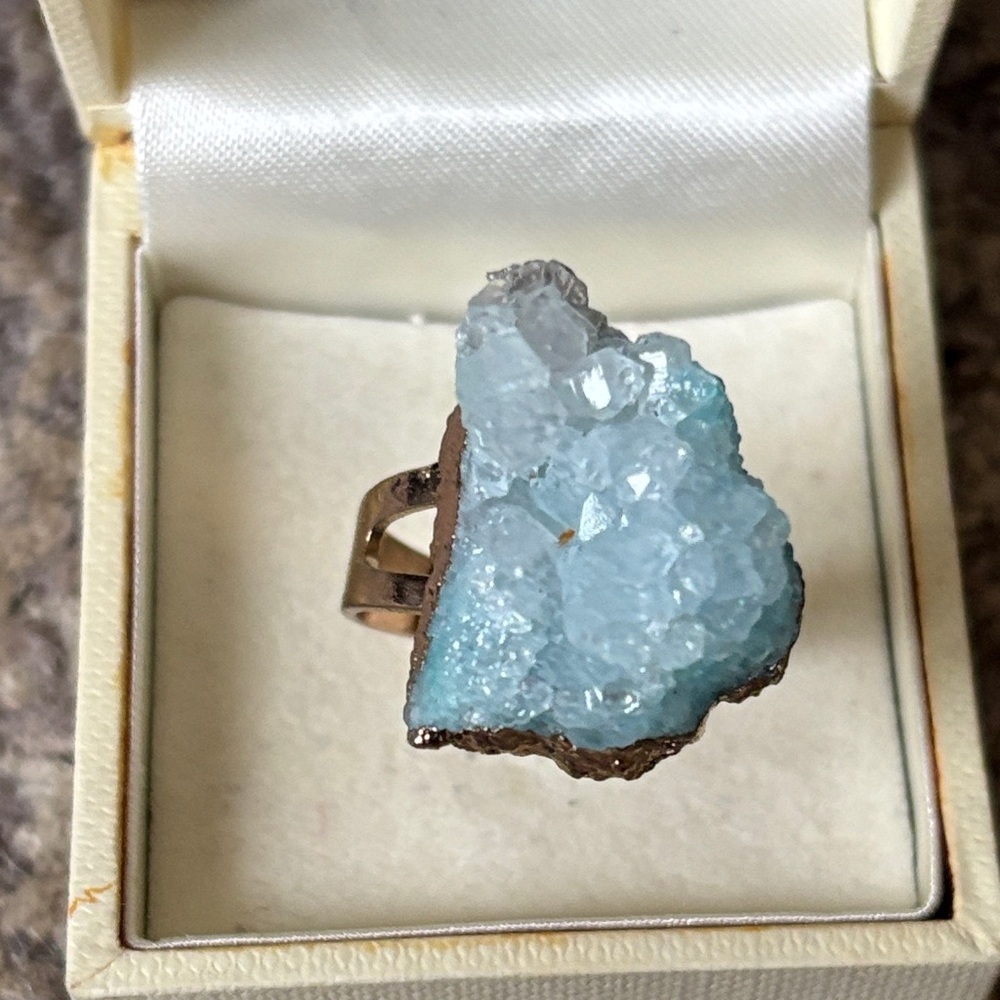 Raw Aquamarine Stone Ring adjustable